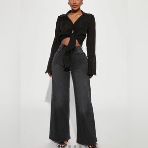 Time Well Spent Stretch Wide Leg‎ Jeans - Black Wash